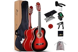 Winzz 3/4 Classical Guitar for Kids Teenager Students Beginners with Nylon-String (36 Inches, Red Glossy)