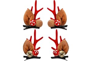 HFMYGS 4 Stück Haarspangen Haarschmuck Weihnachten, Weihnachten Hirschgeweih Haarspangen, Rentier Geweih Haarnadeln, Hirsch Haar Accessoires Spangen, Haarklammern Weihnachts Deko Haarspange