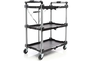 Wiltec Carrello pieghevole multiuso con 3 piani Fino a 120 kg Per officina, ufficio, gastronomia