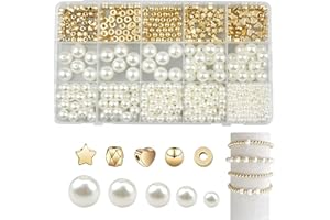 Zfseyuh 520 Piezas Cuentas para Pulseras, Perlas Cuentas Espaciadoras Redondas Con Cuentas Espaciadoras Doradas Perlas para Hacer Manualidades Pulseras