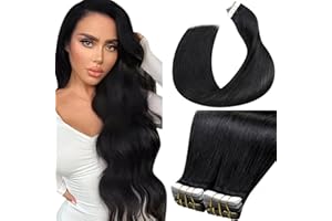 LaaVoo Extension Cheveux Naturel Adhesive Noir Jais 40pcs 80g 40cm Bande Extension Adhesif Cheveux Humain Vrai Noir Profond Remy #1