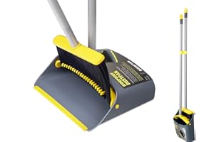 Jekayla Set Scopa e Paletta, Spazzatrice e Paletta Combinata con 137 CM Maniglia Estensibile per la Pulizia della casa, Giallo