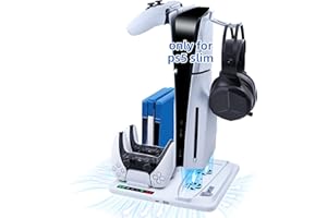 Wigearss Soporte Vertical con Ventiladores de Refrigeración para PS5 Slim, Velocidad del Ventilador Ajustable en 3 Niveles y Colgador para Tarjetas de Juego (No Compatible con PS5/PS5 Pro)