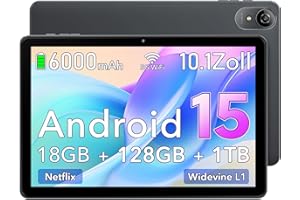REBECCO Tablet 10,1 Zoll, Android 15 Tablet, 18GB RAM + 128GB ROM, Erweiterbar auf 1TB, 1280x800 HD IPS Display, 6000mAh Batterie, Widevine L1, 5G WiFi, BT5.0, UNISOC T310, 5MP + 8MP Dual Camera (Grau)