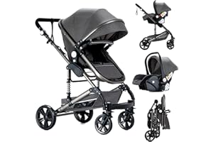 Reenborn Poussette 3 en 1, Poussette Bebe avec Réversible Deux Façons de Pousser, Pousette avec Cadre Aluminium Haute Paysage, Pousette 3 en 1 avec Conception Pliable en Un Clic (739 Grey)