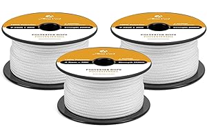 Abma Cord Polyester Cord 3mm x 30m Braid Polyester Rope, White - Heavy Duty & Low Stretch - High UV & Abrasion Resistance