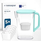 Wessper Pitcher with Filter 2.7L for Refrigerator, 6 Filters - Mint | Water Filter Pitcher Active Carbon Filter for Refrigera