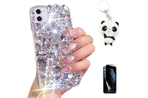 Artfeel Glitter Coque pour Samsung Galaxy S20 FE,Bling Brillant Transparent Diamant Étui Fille Femme Paillettes Cristal Strass Housse avec Porte-clés Panda Mignon et Protecteur d'écran,Blanc