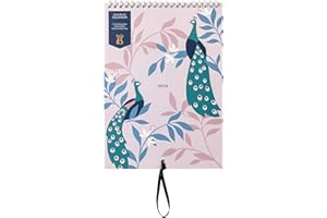 Busy B Kalendarz ścienny dla par, od stycznia do grudnia 2024 r., pawie, wąski planer roczny dla dwojga, z kolumnami, kieszeniami miesięcznymi i naklejkami