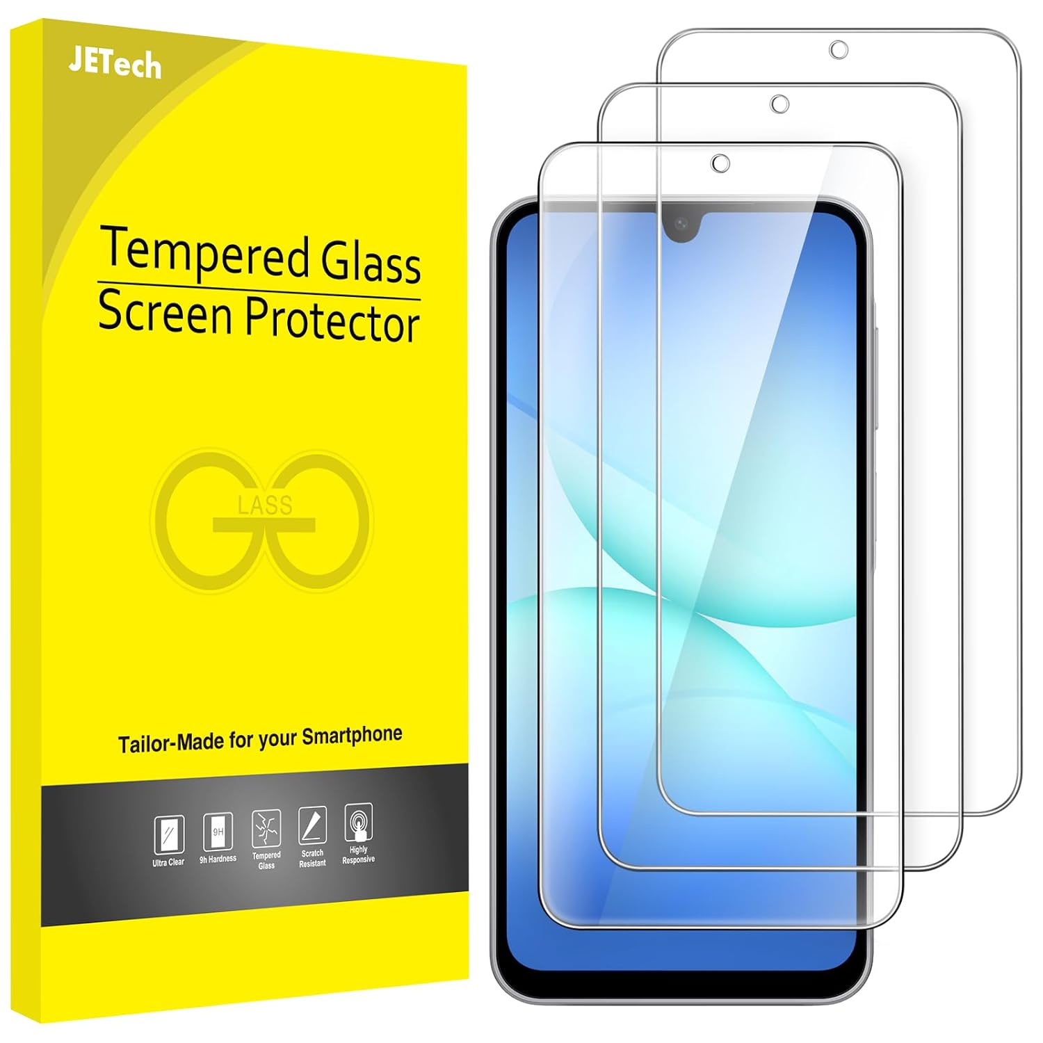 JETech Gehard glas voor Samsung Galaxy A17, 3 stuks | HD-transparant, krasbestendige displaybescherming
