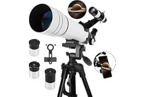 BOSSDUN Telescopes for Adults Astronomy, 70mm Aperture 400mm Refractor Telescope for Kids FMC Coated-High Transmission with Smartphone Adapter Tripod Astronomical Telescope for Beginner White