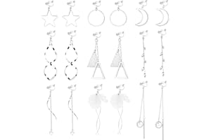 JeweBella 9 par klipsów do uszu, dla kobiet, dziewcząt, bez dziurek w uszach, wiszące, długie, gwiazdy, księżyc, perły, biżuteria, krople, kolczyki, zestaw klipsów