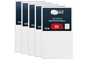Artina Set de 5 Canvas Toile Peinture 50x80 cm – Tableau Peinture Châssis Entoilés en Bois FSC© – Tableau a Peindre Blanche 100% Coton 280g/m² – Toiles à Peindre Stable Akademie
