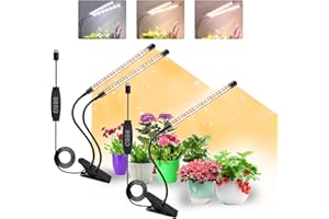 COKOLILA 2 piezas Lámpara de cultivo, 240 LEDs luz de espectro completo, 3000 K 5000 K 660 nm para plantas de interior con temporizador, 10 brillo, 3 modos, mejor para plantas pequeñas (sin adaptador)