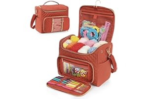 Aeelike Crochet Bag, Knitting Bags and Knitting Organizers Large, Knitting Bags for Wool and Needles Storage, Travel Portable Hanging Yarn Storage Bag for Crocheting for Women, Rust Red