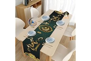 JODSEN Eid Mubarak Camino de Mesa, 180 x 38cm Ramadan Mantel Decoración de Mesa con Motivo de Estrella, Luna y Mezquita Islámico Eid Mantel para Decoración del Hogar Musulmán, Cena de Fiesta(Verde Eid)