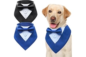 Oslueidy 2PCS Cane Tuxedo Formale Cane Bandana,Collare Regolabile Cane con Papillon Compleanno Cane Costume Da Festa Del Cane Abito Da Sposa Cane Tux Valentines Outfit (Blu Nero, M)