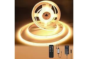 ‎BUNACET BUNACET COB LED Streifen 12M, Warmweiß 3000K Dimmbar LED Strip 24V, CRI92 Hohe Farbwiedergabe, 8mm Breite, mit Fernbedienung & Netzteil, Flexibles Lichtband für Küche, Spiegel, Wohnzimmer Dekoration