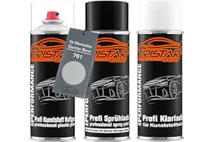 TRISTARcolor Vernice per auto Kit bombolette spray per paraurti di plastica per Mercedes/Daimler Benz 761 Polarsilber Metallic/Poolzilver Metallic
