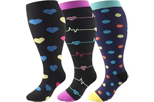 DRESHOW Chaussettes de Compression Grande Taille pour Hommes et Femmes Mollet Large Extra Chaussettes Hautes Jusqu'au Genou 20-30 mmHg Favorisent la Circulation Sanguine