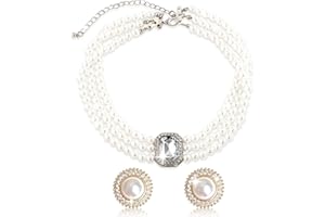 Roaring Good Time Royal Pearl Beaded Choker Fancy Dress for Women Vintage Pearl Choker for Women Girls Bead Choker Prom Wedding Bridal Shower Costume Outfit