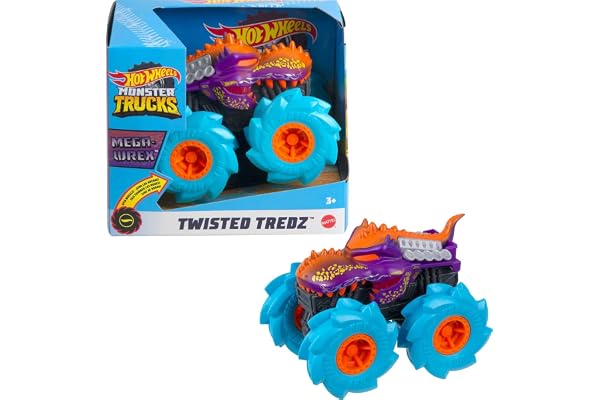 Hot Wheels Monster Trucks Twisted Tredz, Voiture à Friction aux Roues géantes Zombie-Wrex, véhicule échelle 1:43, Jouet pour Enfant, GVK39
