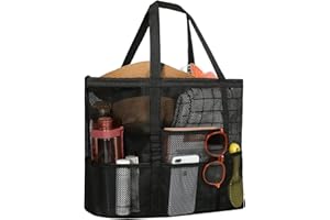 ZWOOS Torba plażowa, duża, siatkowa, na plażę, urlop, podróż, piknik, na plażę, urlop, podróż, piknik, kolor czarny, czarny, 23.6 x 14.9 x 6.7 Zoll