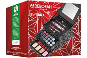 Deborah Mediolan zestaw upominkowy dla kobiet, zestaw do makijażu i kredki do oczu, ust, paleta cieni do powiek, szminki, błyszczyk i proszek do twarzy w różnych kolorach i wykończeniach, z papieru