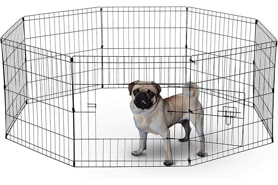 UNDERDOG 8 Panel Playpen Suitable for Dogs/Puppies/Cats & Rabbits foldable ideal for Indoor/Outdoor use puppy play pen (61cm, Black)