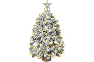 ‎MAXEARN MaxEarn 60cm Kleiner Weihnachtsbaum mit Beleuchtung, Silber Weiß Künstlicher Weihnachtsbaum Klein mit LED Beleuchtung, Stern-Baumspitze, Schleife, Weihnachtskugel, Tisch Deko Weihnachtsbaum