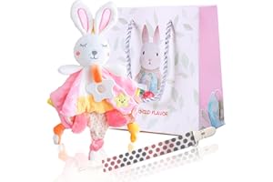 EAQ Baby Comforters,Rabbit Infant Nursery Comforter,Baby Girl Gifts,Baby Essentials for Newborn soft baby toys for Newborn Easter gifts with gifts bag and Dummy Clips