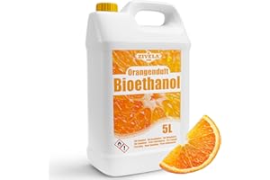 ZIVELA Bioethanol 96,6% 5L | Bio Alkohol Orangeduft 96,6% 5L | Bioethanol für Kamin, Tischkamin, Bioethanol Kamin | Bioethanol Orangeduft | Saubere Verbrennung, ohne Rauch, lebendige und stabile Flamme