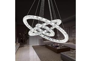 YRHome Lampada a sospensione a LED da 72 W, luce bianca fredda, lampadario regolabile in altezza, lampadario, sala da pranzo, soggiorno, moderno, tre anelli