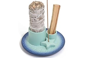 BEYLAB Porta incenso 4 in 1 con design a stella, ciotola in ceramica per incenso, bastoncini di incenso, porta incenso Palo Santo, salvia bianca, coni incenso, candele