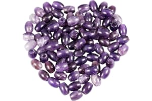 KYEYGWO Amethyst Large Hole Polished Gemstone Beads for Bracelets, Oval Loose Charms European Bead for Jewelry Making, Pack of 20