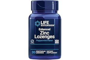 Life Extension, Enhanced Zinc Lozenges (Comprimés à Sucer au Zinc), au Goût de Menthe, 30 Comprimés à Sucer végétaliens, Testés en Laboratoire, Sans Gluten, Végétarien, Sans Soja, Sans OGM