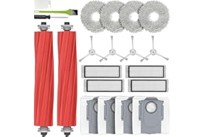 DrRobor Kit d'accessoires pour Roborock Q Revo, Pièces de Rechange avec 2 Brosse Principale, 4 Chiffons de Vadrouille, 4 Sacs à Poussière, 4 Filtres, 4 Brosses Latérales