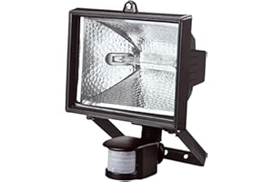 Livhome 400W Black Aluminium Halogen Floodlight Security Light with PIR Motion Sensor - 12m Range with 180 Degree Adjustable Detection Angle and Sensitivity Settings