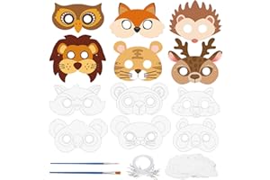 Landifor 24pcs Animal Masks for Kids DIY Colour-In Masks DIY Graffiti Blank Painting Masks with Owl Hedgehog Squirrel Pattern for Jungle Safari Forest Theme Birthday Party