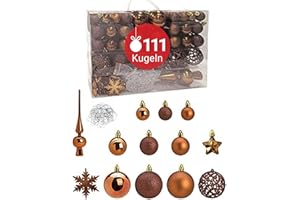 ‎WOMA WOMA Christbaumkugeln Set Bronze & 19 weiteren Farben - 111er Weihnachtskugeln Set inkl. Metallhaken - Weihnachtskugeln Kunststoff - Weihnachtsbaum Deko & Christbaumschmuck