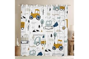 Loussiesd Cortinas de coche de dibujos animados para niños, para dormitorio, sala de estar, construcción, oscurecimiento, equipamiento, camiones, comter, caricaturas, excavadoras, tractores,