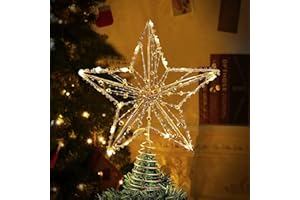 XZXWZX Adorno para árbol de Navidad, Copa de Estrella LED con Perla Dorada, Tapa de árbol de Nieve con Pentagrama Iluminado con 20 Mini Luces para Decoraciones de árboles de Navidad(Talla Mediana，27 * 22CM)