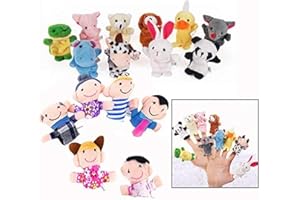 Binnan Burattini a Dito Marionette Dita in Velluto Finger Puppets con 10 Animali e 6 Famiglie 16 Pezzi