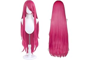 UTIEHD Perruque Longue 100 cm, Cosplay Anime Universel, Parfaite pour Fêtes, Usage Quotidien, Festivals, Halloween (Rose fluo)