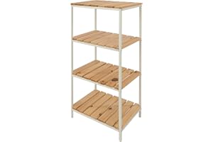 LIN HOME Estantería de Madera con Marco de Metal Blanco de 4 Niveles 30x24x63cm Desmontable - Estantería Organizador para Baño, Salón, Dormitorio de 4 Estantes
