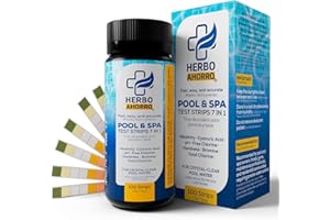 HERBOAHORRO Tiras Reactivas 7 en 1 para Piscina y Spa – Medidor de pH, Cloro Libre, Alcalinidad, Dureza Total, Ácido Cianúrico y Bromo – Ideal para Bañeras de Hidromasaje y Mantenimiento Profesional - 100 uds