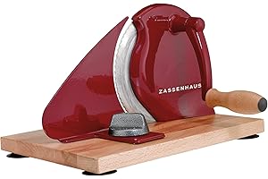 Zassenhaus Cortador de pan manual CLASSIC | Rojo | Hoja de acero Solinger | Grosor de corte: 1-18 mm | Tabla y manivela de madera de haya | 30 × 25,5 × 19 cm