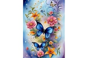 TOSTOG Diamond Painting Kit pour Adulte Débutant,Papillons et Fleurs 5D Diamant Painting Images Ronde Diamond Peinture Diamant Adulte,Cristal Débutant Art Set pour Décoration Murale Maison 30x40cm