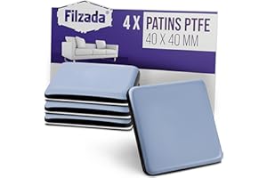 Filzada® 4X Patins pour Meubles Téflon Auto-adhésifs - 40 x 40 mm (carré) - Chaise de Planeur Professionnels/Planeur PTFE (Téflon)