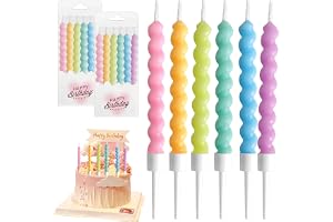 YIMETOP 12 stycken färgglada twisty födelsedagsljus, spiral, tårtljus med hållare för tårta och cupcakes, tunna långa ljus fö